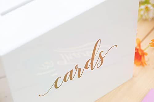 קופסת כרטיסי חתונה אקרילית לבנה עם הדפס זהב, גדולה בגודל 10 על 10 על 5.5 אינץ ' | קבלות פנים לחתונה